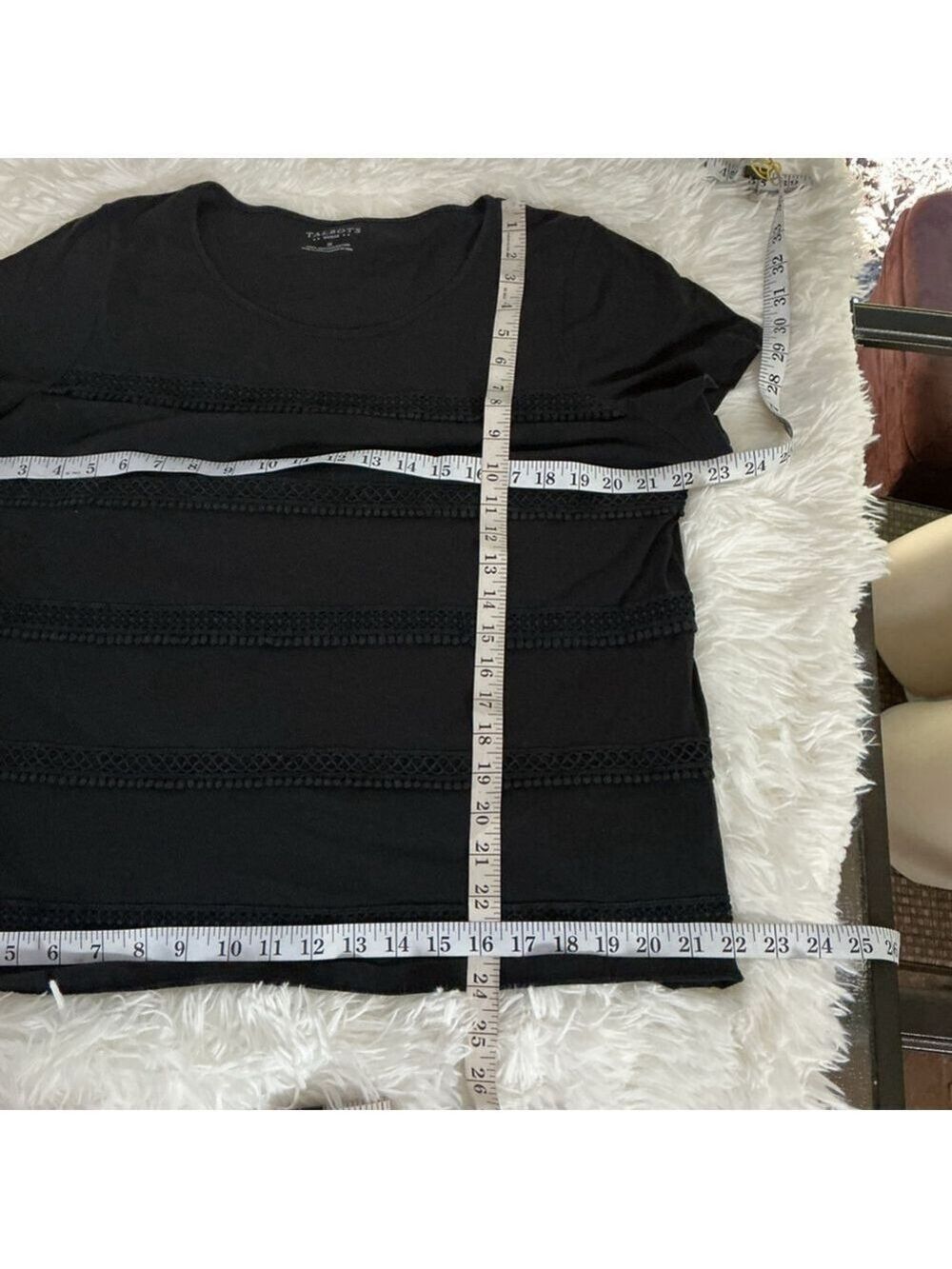 Women's Talbots Black Short Sleeve Tee with Lace Trim - Plus 1X - Picture 4 of 11
